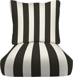RSH DECOR Deep Seating Cushion with Pillow Back | 22” x 25” x 5" Seat | Water and Fade-Resistant Spun Fabric | Made in USA | Outdoor Chair Cushion Set for Patio Furniture (Black & White Stripe)