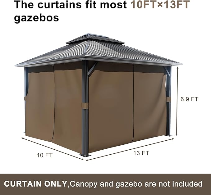 BPS 10' x 13' Gazebo Curtain Privacy 4-Panel Sidewall Outdoor Replacement Shade (Only Curtain)