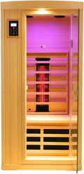 Ceramic Infrared Sauna 1 Person, Low EMF FAR Infrared Indoor Sauna for Home, 1300w Canadian Hemlock Wood Saunas with 6 Heating Panels, Blue-Tooth Control, LCD Display, LED Reading Lamp
