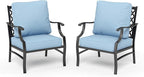 HERA'S HOUSE Outdoor Chairs Set of 2, 2 x Patio Chair with Blue Cushions, All Weather Outdoor Furniture for Lawn Garden Backyard Deck(Leg Chairs)