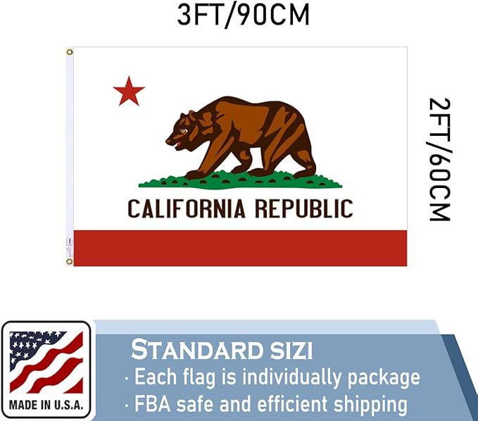 California Republic State State Flags 2x3 Outdoor Heavy Duty Double Sided Nylon Vivid Color Anti-Fading with 2 Brass Grommets for Home/Company/Indoor Outdoor Decoration