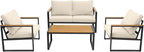 Patio Furniture Set, 4 Pieces Outdoor Patio Furniture with Coffee Table Set, Metal Patio Conversation Sets with Washable and High-Resiliency Sponge Cushions, Upgarded Beige
