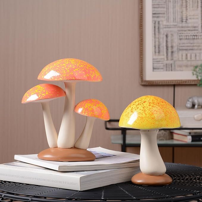 SEINHIJO Mushroom Decor Sculpture Garden Gifts Statue Outdoor Fairy Figurine Modern Patio Arts Polyresin 6.7inch