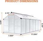 8 x 12 FT Greenhouse, Heavy-Duty Polycarbonate Large Walk-in Greenhouse Roof Vent ,Aluminum Frame & Lockable Door, for Backyard, Green Houses for Outside Garden Backyard
