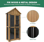Outdoor Storage Cabinet, Wood & Metal Storage Shed with Weather-Resistant Roof, Adjustable Shelf, Lockable Doors & Adjustable Feet, for Garden, Patio, Backyard, 27.5" x 13" x 67" (Brown+Black)