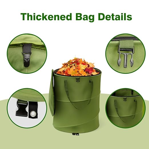 Reusable Lawn and Leaf Garden Bag, Collapsible/Pop Up Trash Can, 18x22 in Garbage Can and Recycling Bin with Lid for Home Storage, Laundry, Camping, Garden (2Pcs-Green 24 Gallons)