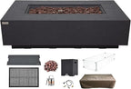 AMS Creations | Madison 60" Bundle Rectangular Propane Gas Outdoor Fire Pit Table | Dark Gray Concrete GFRC | Limestone Texture or Surface | Electronic Ignition | Outside Backyard Fireplace