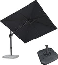 PURPLE LEAF 8.8' X 8.8' Left-right Tilt Patio Umbrella with Base Outdoor Cantilever Swivel Square Umbrella with Tilt Aluminum Offset Umbrella with 360-degree Rotation for Garden Deck Pool Patio Grey