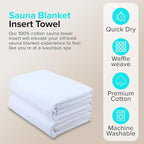 Sauna Blanket Insert Towel - 2 Pack Soft White Cotton Waffle - Comfortable and Easy Home Sessions Minimal Cleanup - Super Absorbent Sauna Towel
