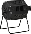 Compost Bin Outdoor, 43 Gallon Dual Chamber Tumbling Composting with Sliding Doors, Large Compost Tumbler, Compost Bin for Garden, Kitchen, and Yard Waste, Black