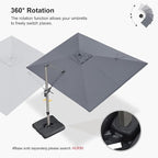 PURPLE LEAF 9' X 11.5' Patio Umbrella, Rectangle Outdoor Cantilever Umbrella, Aluminum Offset Umbrella with Champagne Frame and 360° Rotation for Pool Deck Garden, Light Grey