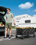 45.5" L Kitsure Collapsible Wagon - Heavy Duty Foldable Wagon with 440lbs Capacity, Adjustable Handle, Shopping Cart with Wheels for Camping, Groceries, Black, 45.5" x 24.0" x 38.0"