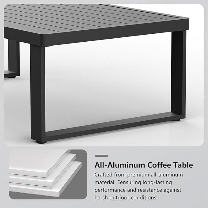 Aluminum Outdoor Coffee Table - Black Rectangle Patio Tables for Deck, and Poolside