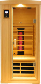 Ceramic Infrared Sauna 1 Person, Low EMF FAR Infrared Indoor Sauna for Home, 1300w Canadian Hemlock Wood Saunas with 6 Heating Panels, Blue-Tooth Control, LCD Display, LED Reading Lamp