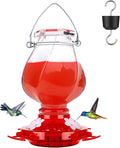 Hummingbird Feeder, BOLITE Glass Hummingbird Feeders for Outdoors Hanging, with Ant Moat and 4 Bee Guard Feeding Ports, 22oz, Leak Proof, Clear & Red