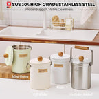 Kitchen Countertop Compost Bin 101ounces / 3Liters, Airtight Lid SUS304 Stainless Steel Odor-Free Food Waste Bin with Wooden Handle Stylish Design/Bathroom Trash Can (White)