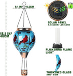 Hot Air Balloon Solar Lantern - Cardinal Bird Glass Lantern, Simulated Flickering & Dancing Flame, Outdoor Hanging Yard Light Waterproof IP65 for Patio Lawn Porch Decor Gift