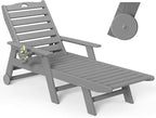 nalone Chaise Lounge Outdoor with 5-Position Adjustable Backrest, HDPE Lounge Chair for Outside Supports Up to 400 LBS, Pool Lounge Chairs for Patio Poolside Deck Beach Backyard (Grey)