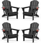 MUCHENGHY Folding Adirondack Chairs 4 Pack, Patio Chairs, Fire Pit Chairs, Outdoor Chairs, Plastic Adirondack Chairs, Lawn Chairs Weather Resistant with Cup Holder for Deck, Backyard, Garden(Black)