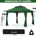 ABCCANOPY 13x13 Pop Up Gazebo, Outdoor Canopy Tent, Instant Screened Shelter with Mosquito Netting for Patio, Garden, Backyard, Party, Camping (Forest Green)