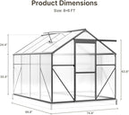 Gizoon 8x6 FT Outdoor Greenhouse, Polycarbonate Walk-in Garden House with Adjustable Roof Vent & Sliding Door, Aluminum Frame Garden Plant House for Backyard, Patio and Gardening (Black)