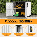 LHBcraft Outdoor Storage Cabinet 36 Cu Ft with Lockable Doors, Portable Horizontal Resin Storage Shed - Easy to Assemble, Waterproof Small Storage Shed with Floor