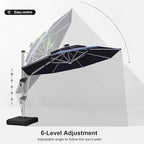 PURPLE LEAF 11ft Solar powered LED Patio Umbrella Outdoor Round Umbrellas Large Cantilever Umbrella with LED lights Windproof Offset Umbrellas Sun Umbrella for Garden Deck Pool Patio, Navy Blue