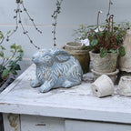 Garden Rabbit Statue Cement Bunny Decor Easter Bunny Figurines for Home Outdoor Garden Statues Cement Sculpture for Yard Patio Lawn Ornament, Blue