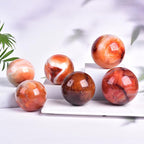JIC Gem 2.7-3.1 inch(70-80mm) Large Madagascar Red Agate Crystal Ball Round Healing Crystals Decorative Sphere with Wooden Stand Meditation Witchcraft Home Decor