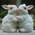 Garden Statues Bunny Decor Resin Dance Rabbit Figurine Cute Fairy Garden Decor Outdoor Statues for Patio Yard Porch Balcony Gifts for Women Mom Grandma White