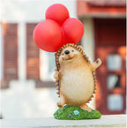 WHIMSYNOOK 10.4" Resin Hedgehog with Balloon Solar LED Garden Statue Light, Ideal for, Porch, Lawn, Yard, Housewarming, or Birthday Gifts for Mom, Family, and Hedgy Lovers