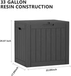 33 Gallon Outdoor Deck Box,Storage Lockable Waterproof Patio Furniture,Garden Tools,Cushions,Pool Accessories Outside Storage Resin Box(Black)