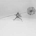 Flower Fairy Dancing with Dandelion Garden Art Sculpture Stainless Steel Statue Christmas Halloween Decoration for Outdoor Yard Courtyard Lawn Patio Metal Ornaments (Long Travel)