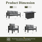 LayinSun 7 Piece Aluminum Outdoor Furniture Set with Fire Pit Table, Outside Patio Deep Seating Conversation Set with Upgraded Washable Thick Cushion