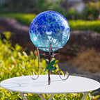 Stargarden Gazing Ball, 10 Inch Gazing Globe, Decorative Glass Balls with Metal Ball Holder, Mixed Blue Globe for Indoor, Outdoor Decor