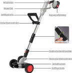 Electric Weed Wacker Cordless Eater Battery Powered Eater Lightweight Edger Portable Stringless Grass Trimmer/Lawn Mower/Brush Cutter, with 3 Types Blades & Wheels for Yard and Garden-Grey