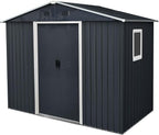 8x4 ft Outdoor Metal Storage Shed with Floor Foundation and Window, Lockable Galvanized Steel Tool Shed with Sliding Door and Air Vent, Waterproof Garden Storage House for Backyard, Patio