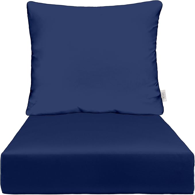 RSH DECOR Deep Seating Cushion with Pillow Back | 24” x 26” x 5" Seat | Water and Fade-Resistant Spun Fabric | Made in USA | Outdoor Chair Cushion Set for Patio Furniture (Navy Blue)