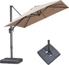 PURPLE LEAF 9 FT Outdoor Umbrella with Base Patio Cantilever Aluminum Umbrella with 3 Years Fade Resistance Recycled Fabric Offset Square with 360-degree Rotation for Deck Pool Garden, Sand Dune