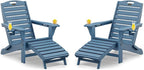 Folding Adirondack Chairs Set of 2,Adirondack Chair with Retractable Ottoman,Plastic Adirondack Chairs with 2 Cup Holder,Weather Resistant Patio Chair,Outdoor Chairs Set of 2(Navy Blue)