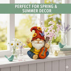 Peace Sign Garden Gnome Figurine Outdoor Statue, Funny Guitar Playing Dwarf Rock Music Decor - 6‘’ Resin Lawn Ornament, Unique Housewarming Gift for Music Lovers & Gardeners (Red)