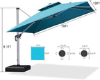 PURPLE LEAF 10 FT Cantilever Patio Umbrellas with Base Included, Large Square Offset Umbrella with 360° Rotation, Outdoor Aluminum Pool Umbrella for Pool Lawn Garden, Turquoise Blue