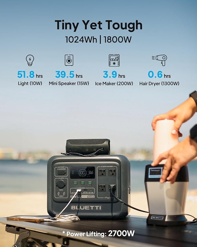 BLUETTI Solar Generator Elite 100 V2 (2025 New) with 2×100W Solar Panels Included, 1024Wh Portable Power Station w/ 2 1800W AC Outlets, 35% Smaller, Ideal for Camping, Emergencies, Backup Power
