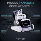 Dolphin 2025 Model Explorer E30 Wi-Fi Automatic Robotic Pool Vacuum Cleaner, Wall Climbing, Waterline Scrubber Brush, Ideal for Inground Pool 50 FT in Length