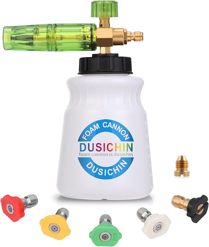 DUSICHIN DUS-007 Snow Foam Lance Foam Cannon Adjustable Jet Wash Quick Release 5 Pressure Washer Nozzles for Car Detailing Pressure Washer Black