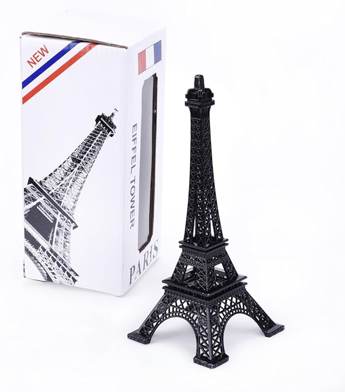 ESHATO Black Metal Eiffel Tower Statue, 7inch Decorative Figurine Replica Stand Holder for Cake Topper Table Decor Gift Party Home Decoration