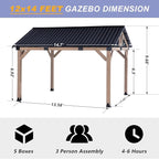 CHARMELEON 12x14 Cedar Wood Gazebo,Heavy Duty Patio Gazebo with Metal Gable Roof,Permanent Hardtop Gazebos Pavilion for Backyard,Outdoor,Deck,Garden,Porch
