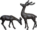 Elegant Pair of Cast Iron Deer Sculptures -22" and 11.4" Tall Male and Female Set for Outdoor Garden Decor, Realistic Animal Statues HC3672-5691