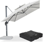 PURPLE LEAF Cantilever Umbrella with Base Included 10' X 13' Outdoor Double Top Large Rectangle Umbrella Heavy Duty 360° Rotation Offset Sun Shade for Garden Patio Deck Pool Canvas Natural
