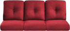 Pop 22x25/22x24 Outdoor Couch Cushions for Patio Funiture Set of 3 - High Back Outside Seat Cushions for Lawn Wicker Dining Chair Rocker Glider Loveseat 3-Seater Sectional Sofa - Red/Button